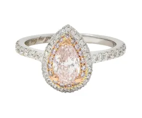 1.38 CTW Fancy Pink Pear Cut Diamond 18 Karat White Gold Halo Engagement Ring GIA