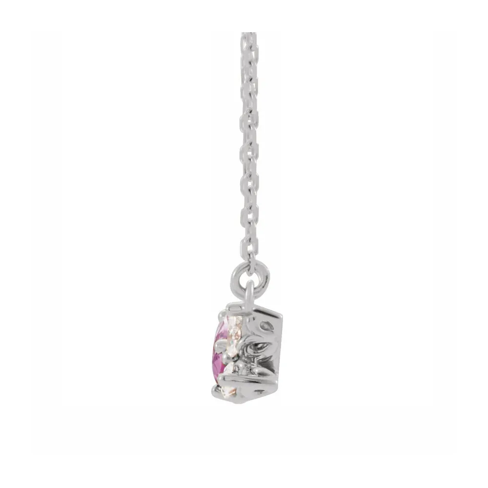 14k White Gold Pink Sapphire & 1/8 Ctw Diamond Necklace