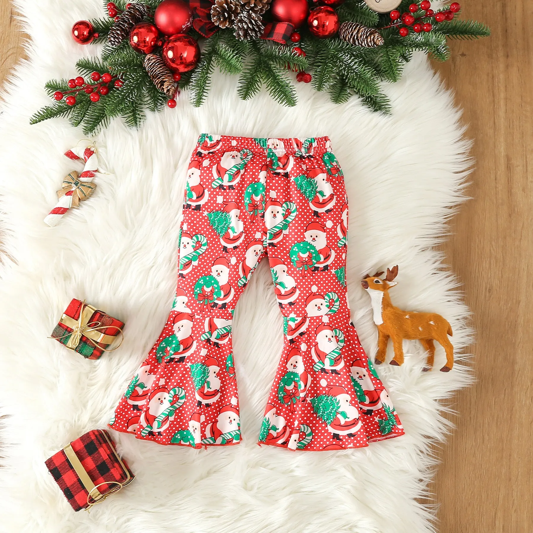 2 Pieces Set Baby Kid Girls Christmas Solid Color Print Tops And Cartoon Pants Wholesale 23101542