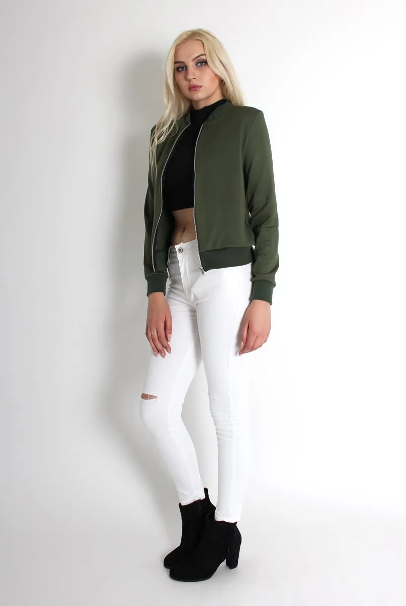 Alexus Khaki Zip Front Bomber Jacket