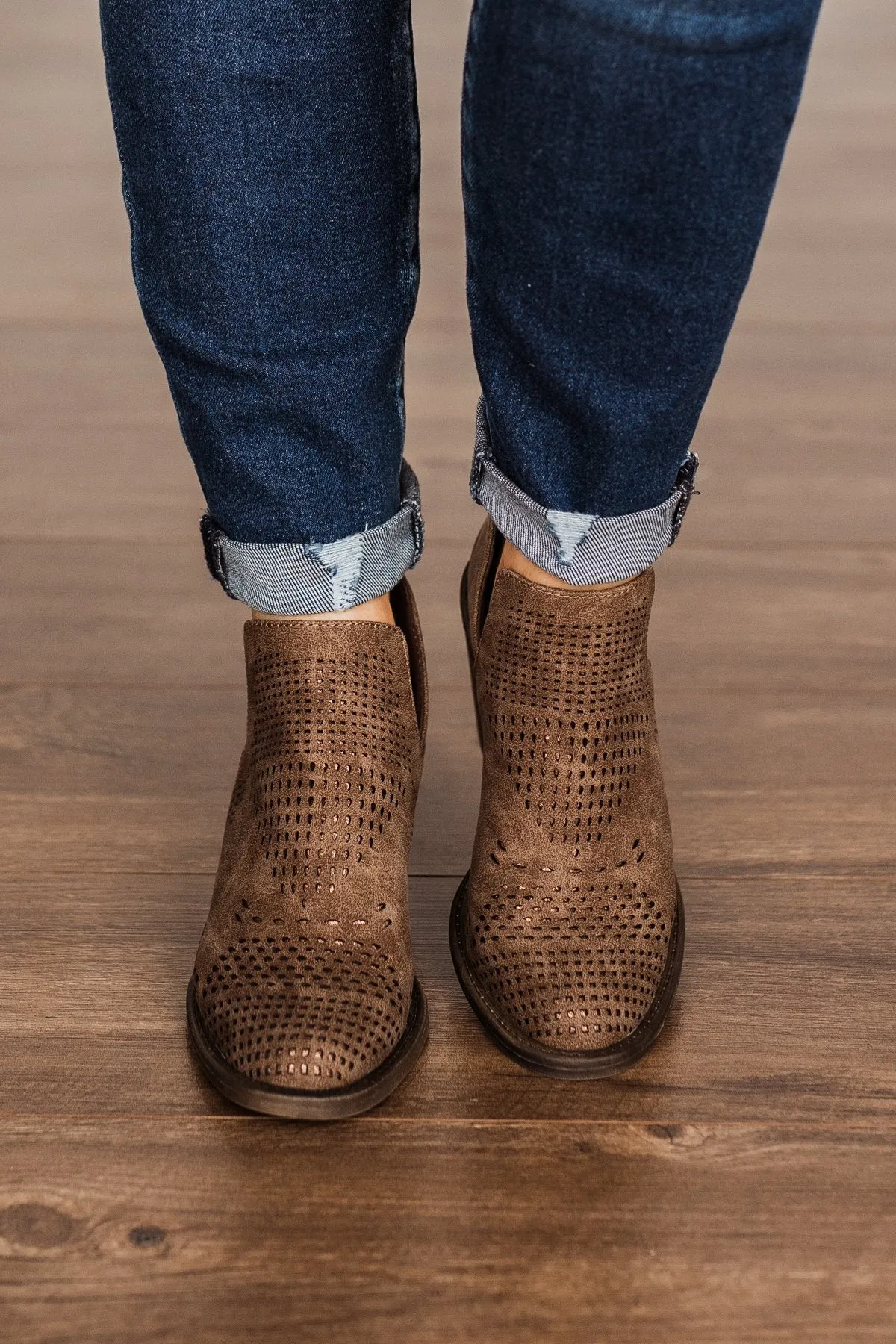 Blowfish Lassoh Booties- Taupe Prospector & Bronze Draped Micro Fiber