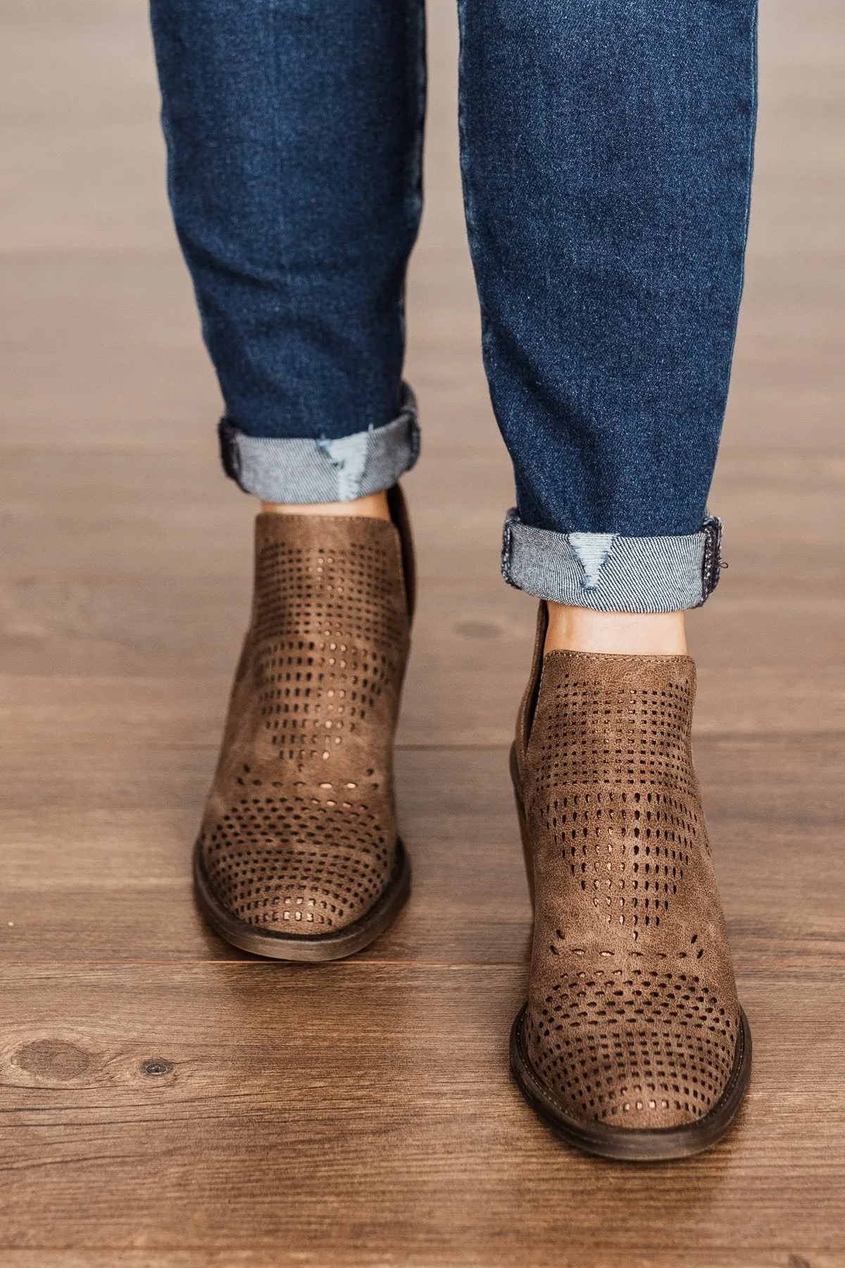 Blowfish Lassoh Booties- Taupe Prospector & Bronze Draped Micro Fiber