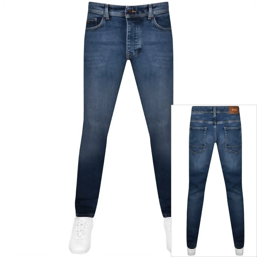 BOSS Taber Tapered Fit Mid Wash Jeans Blue