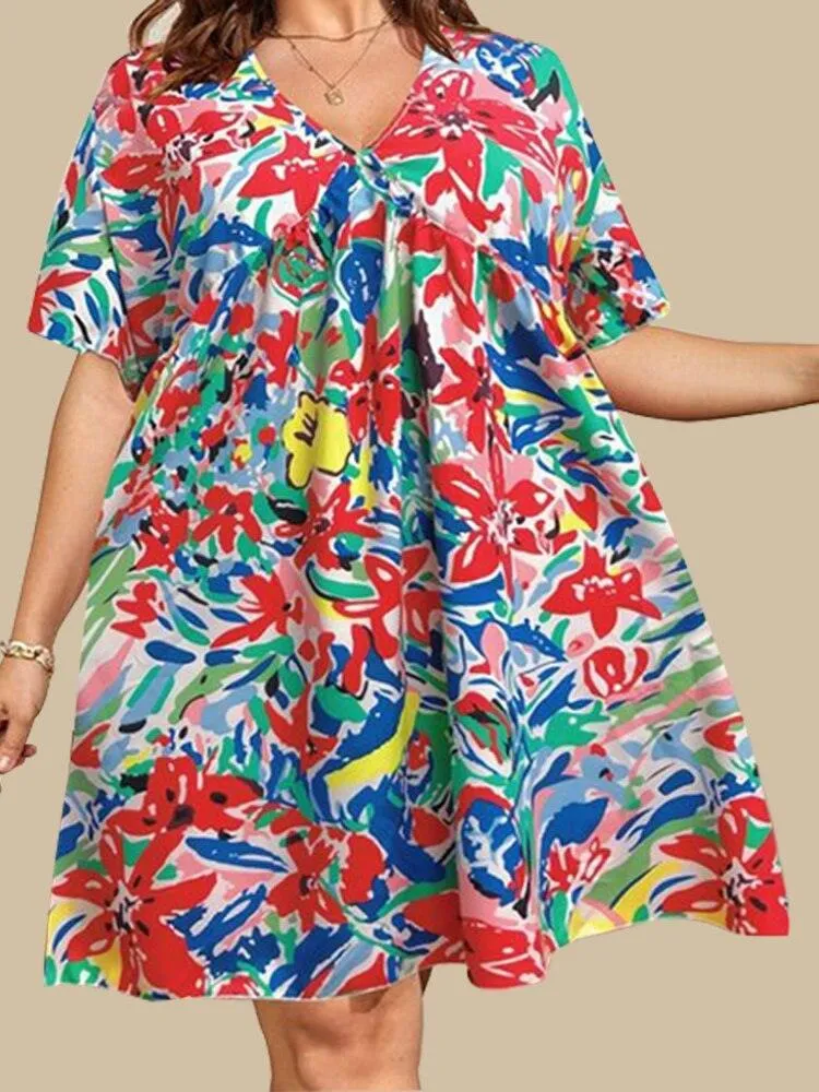 Butterfly Sleeves Floral Plus Size Dress