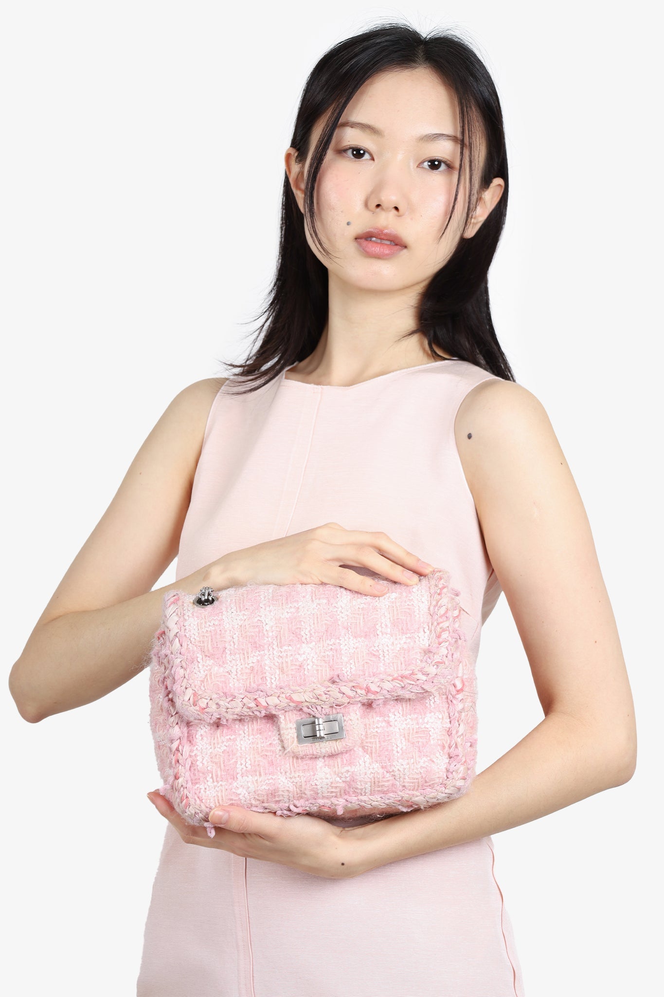 Chanel 2014-15 Pink/White Tweed Reissue 2.55 Square Bag