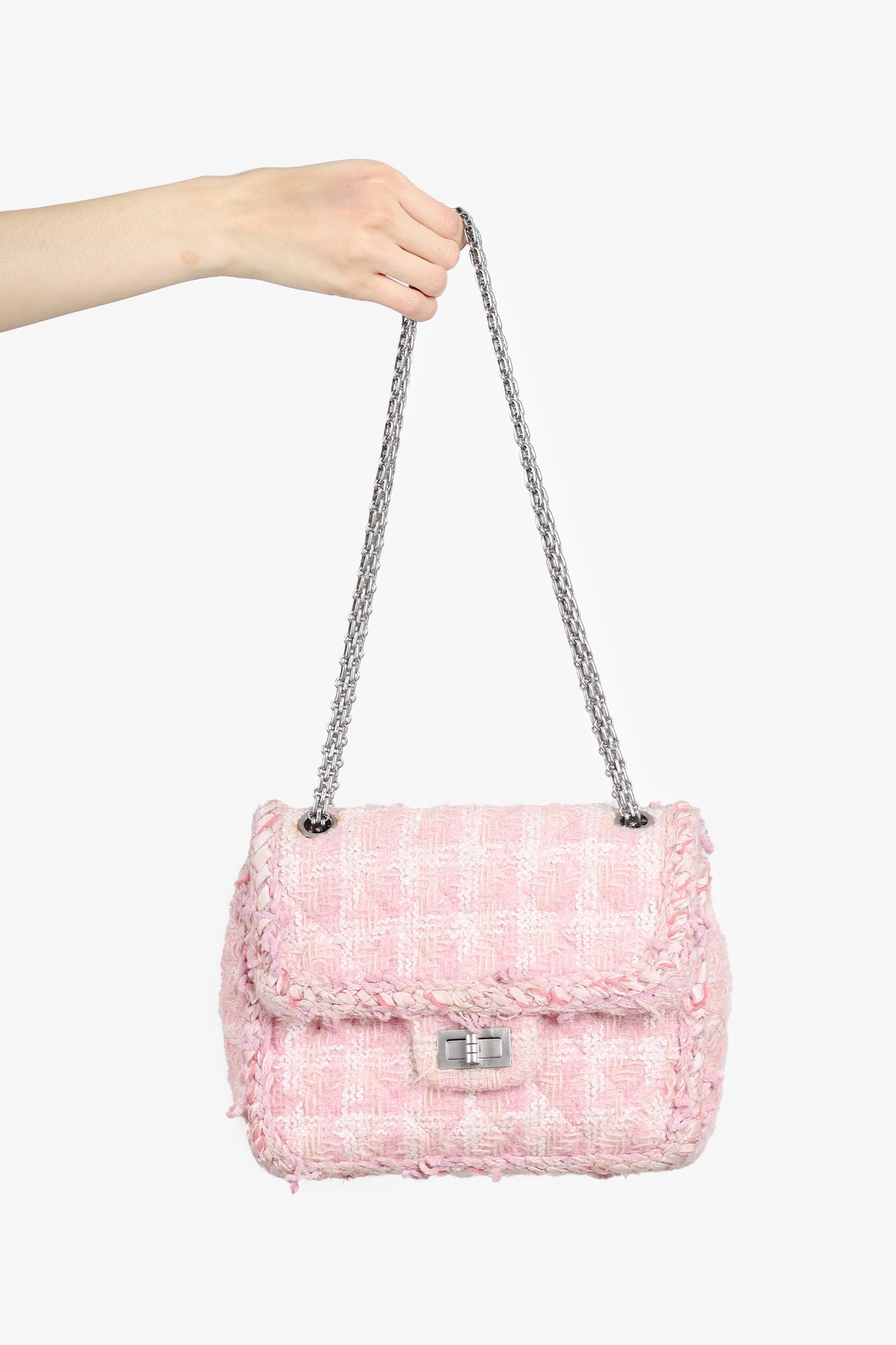 Chanel 2014-15 Pink/White Tweed Reissue 2.55 Square Bag