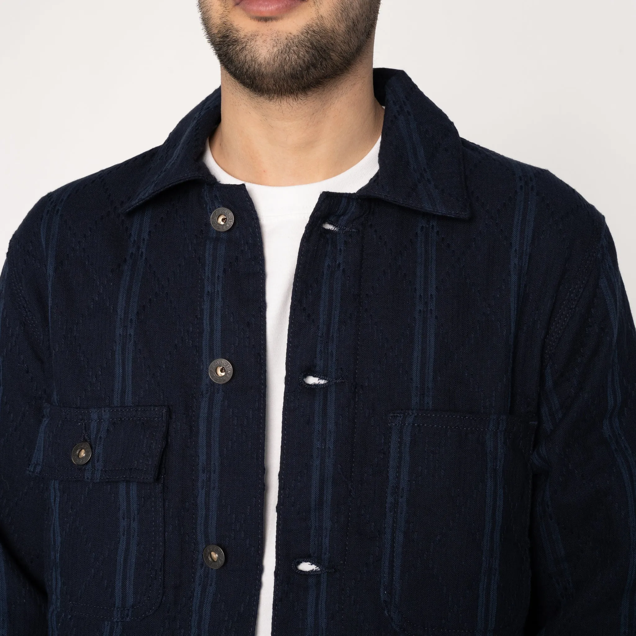 Chore Coat - Sashiko Double Gauze - Indigo Stripe