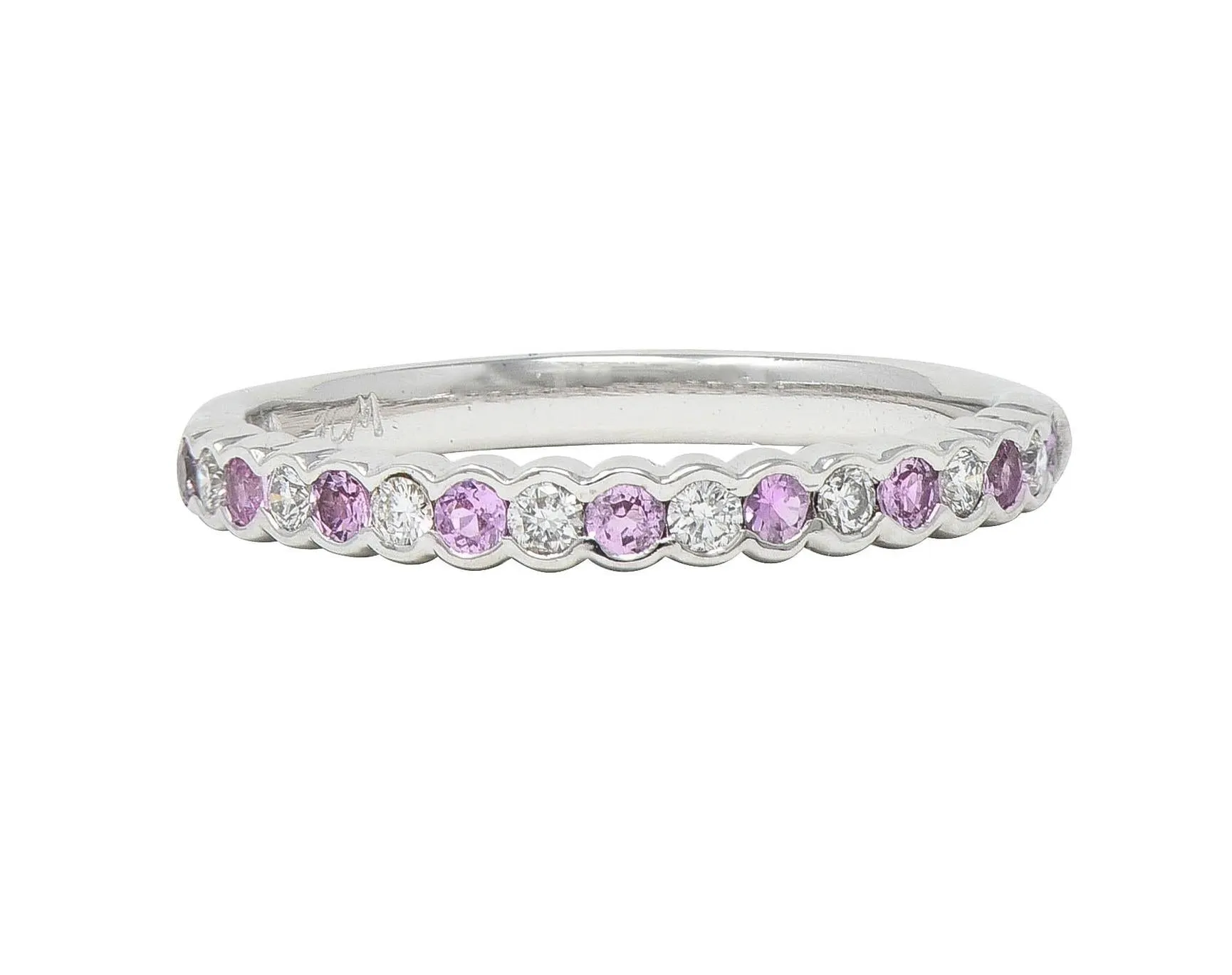 Contemporary 0.60 CTW Diamond Pink Sapphire 18 Karat White Gold Stacking Band Ring