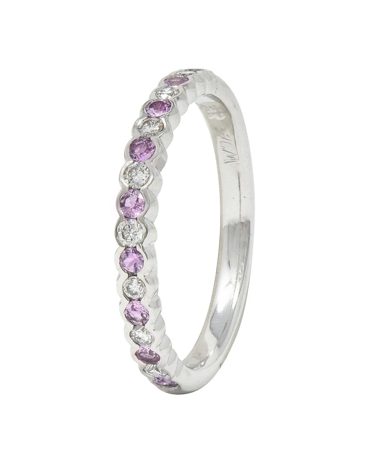 Contemporary 0.60 CTW Diamond Pink Sapphire 18 Karat White Gold Stacking Band Ring