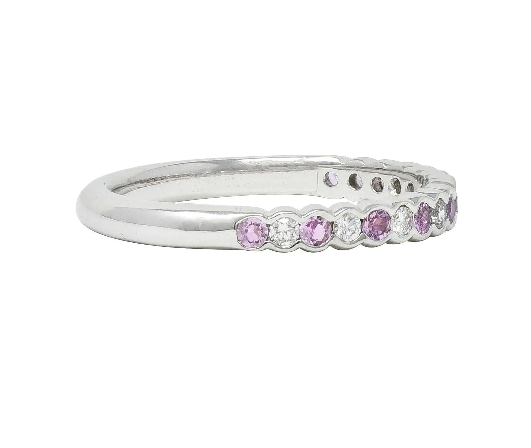 Contemporary 0.60 CTW Diamond Pink Sapphire 18 Karat White Gold Stacking Band Ring