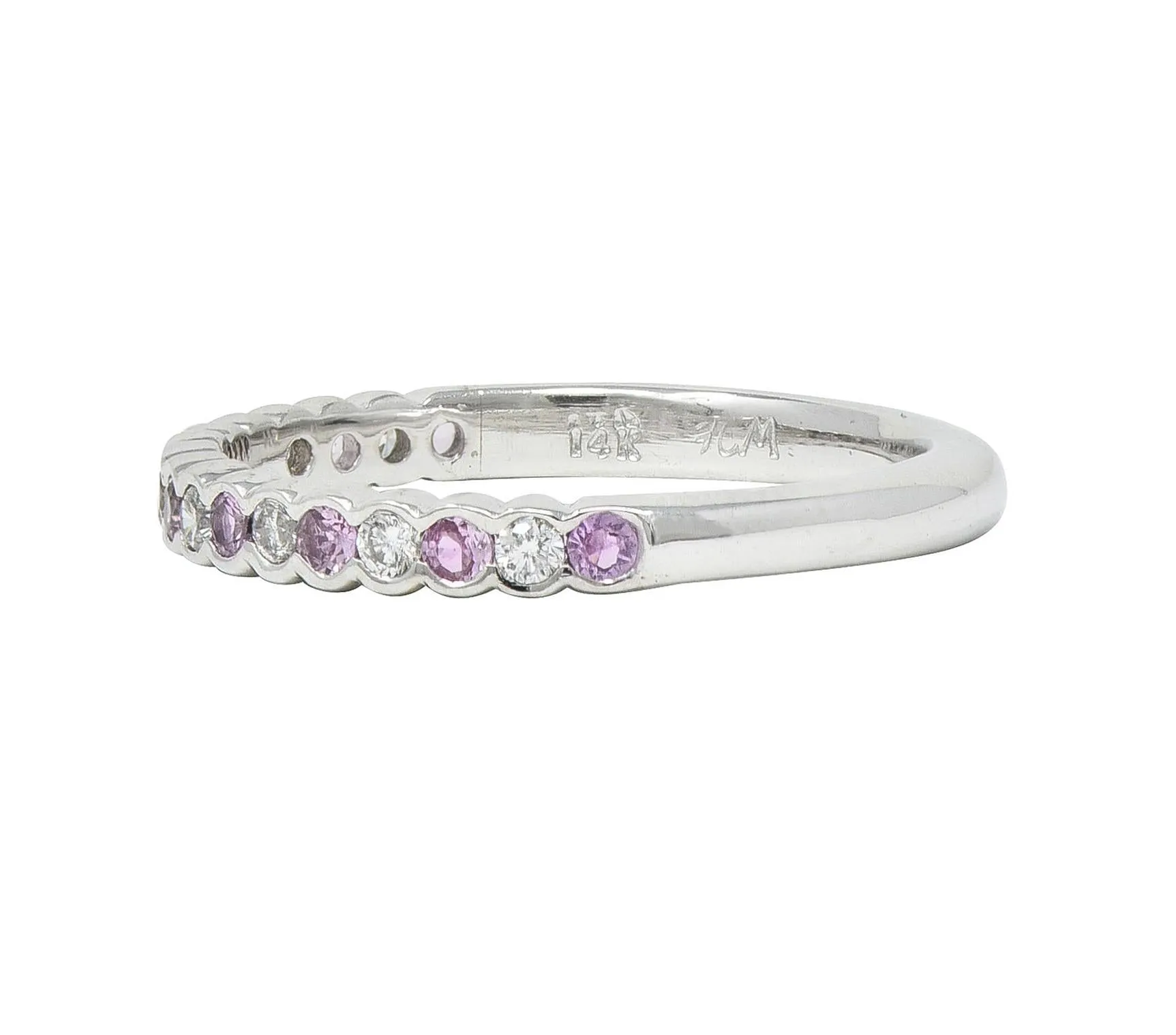 Contemporary 0.60 CTW Diamond Pink Sapphire 18 Karat White Gold Stacking Band Ring