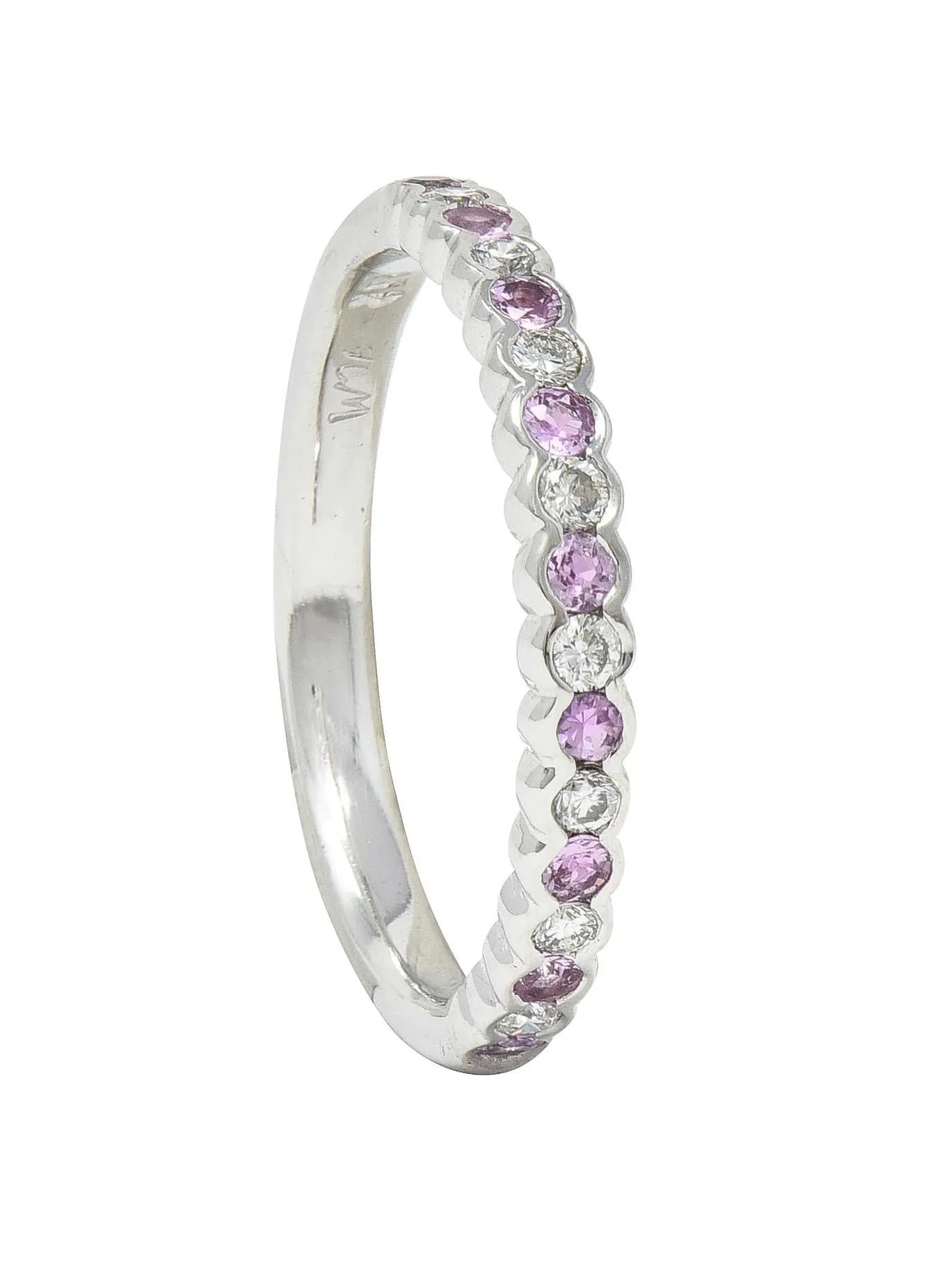 Contemporary 0.60 CTW Diamond Pink Sapphire 18 Karat White Gold Stacking Band Ring