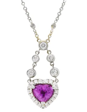 Contemporary 4.50 CTW Pink Sapphire Pavè Diamond 18 Karat White Gold Swagged Chain Reversible Heart Necklace