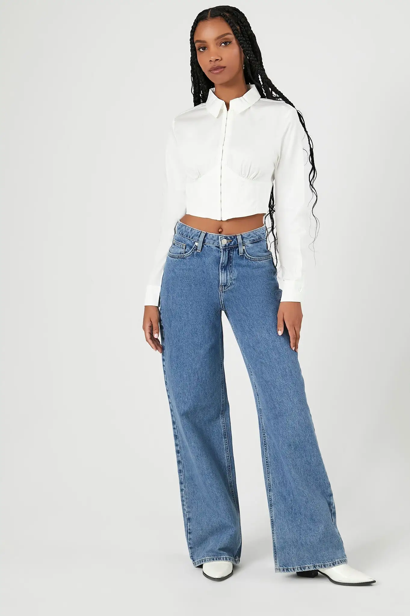 Cropped Hook-and-Eye Poplin Shirt