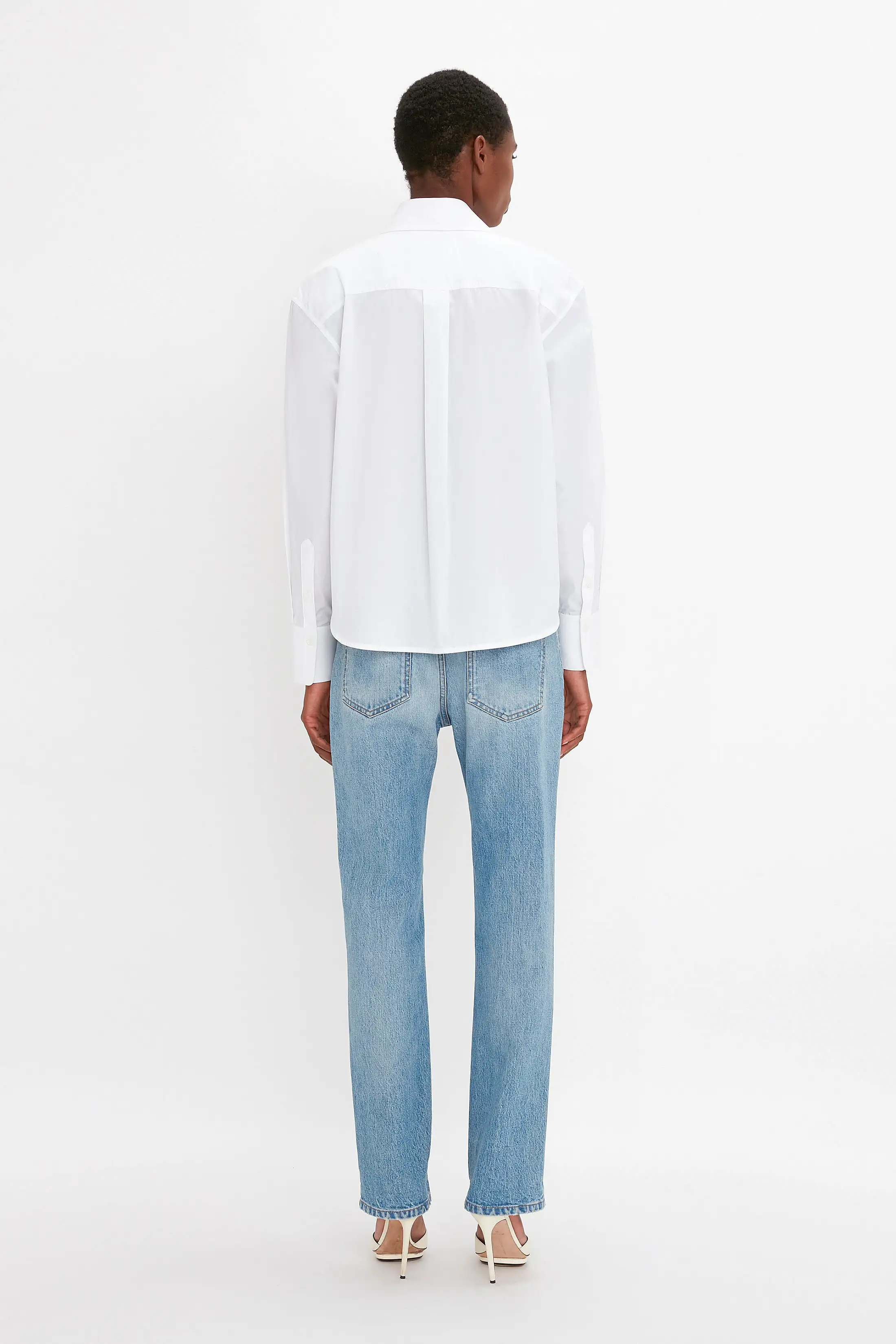 Cropped Long Sleeve Shirt In White