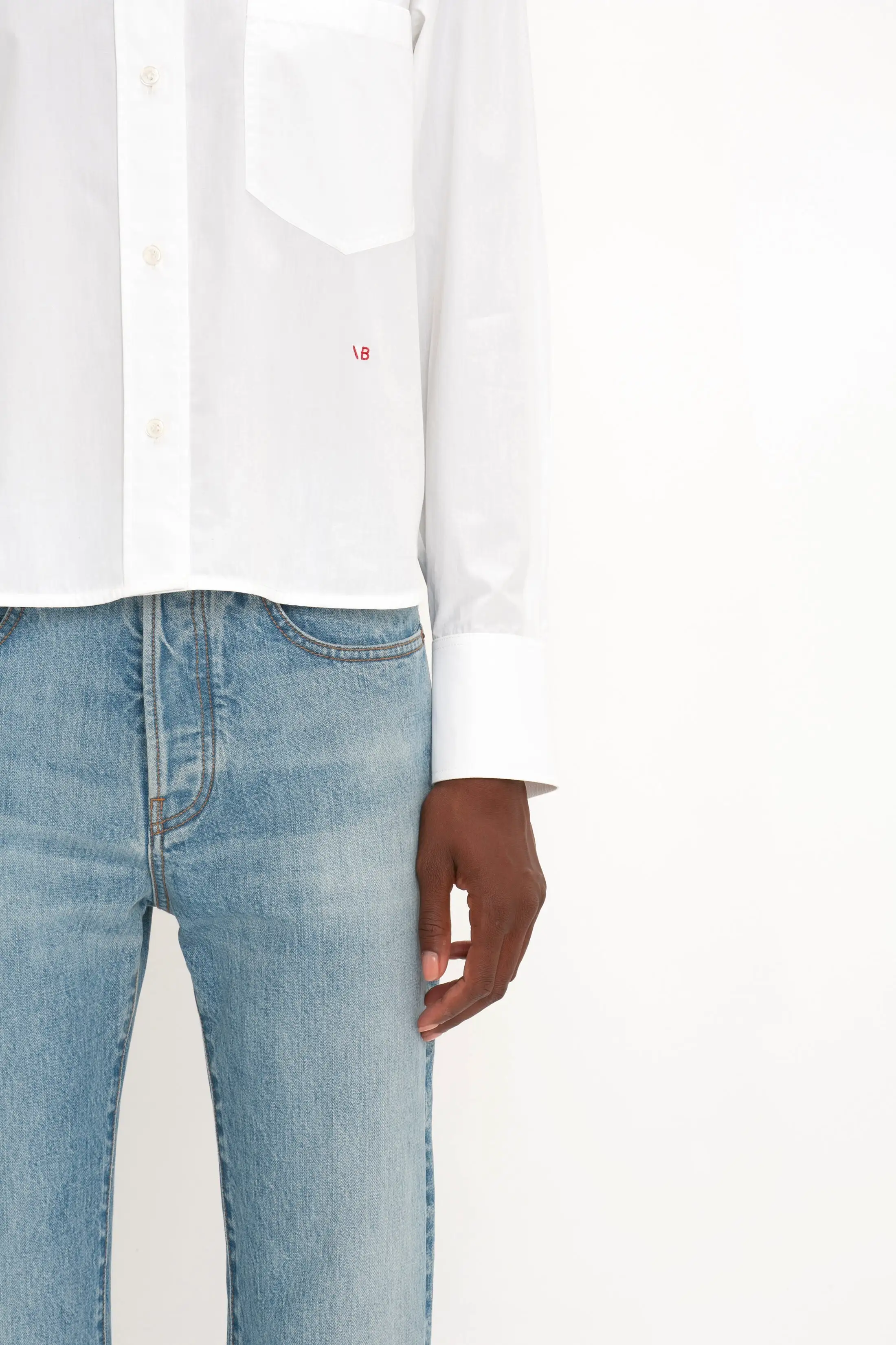 Cropped Long Sleeve Shirt In White