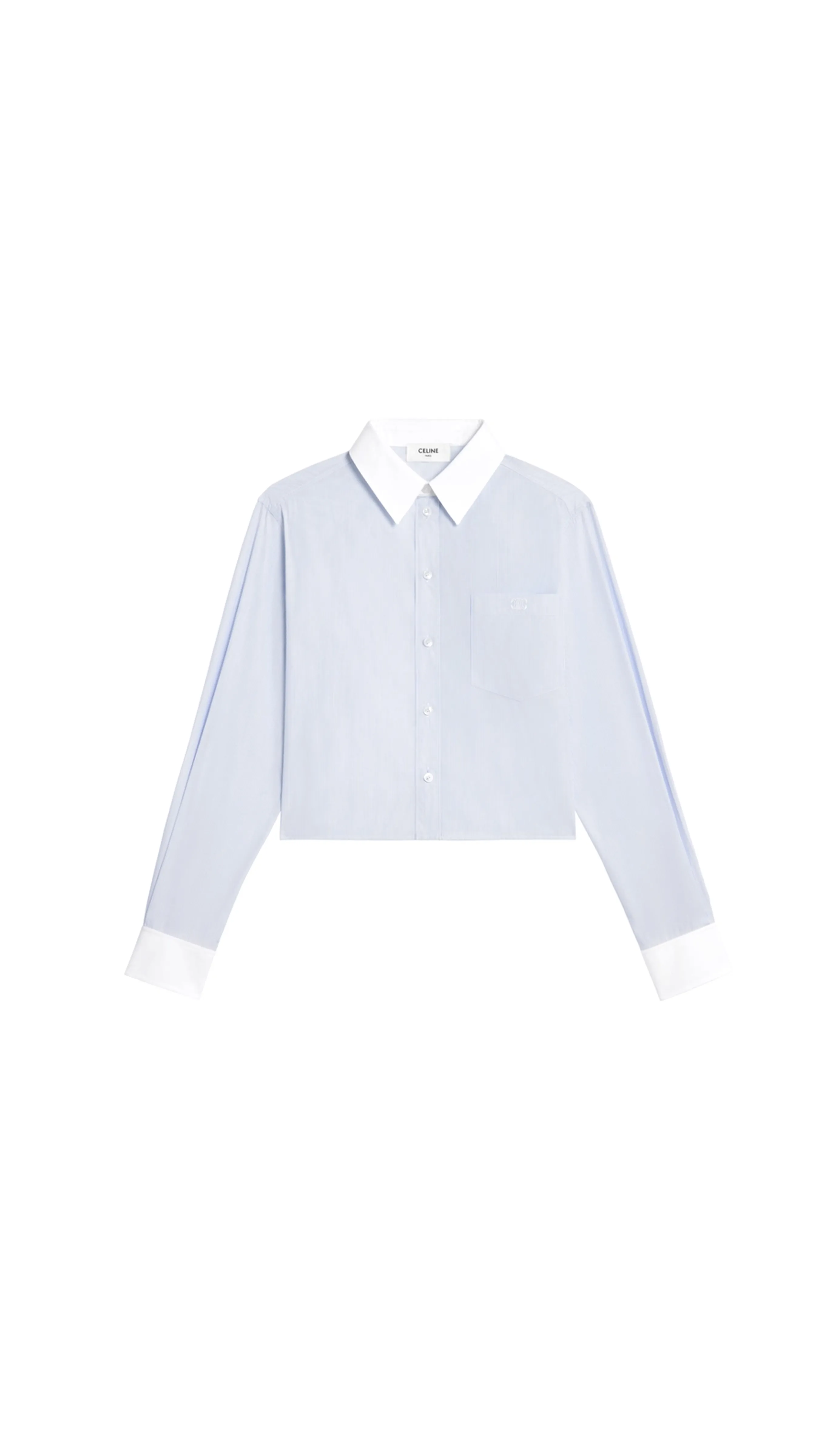 Cropped Shirt In Striped Cotton Poplin - Craie/ciel/navy