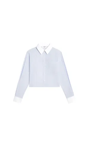 Cropped Shirt In Striped Cotton Poplin - Craie/ciel/navy