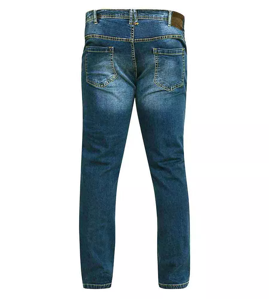 D555 Tall Mens Tapered Fit Stretch Jeans in Dark Blue Stonewash (AMBROSE-T)