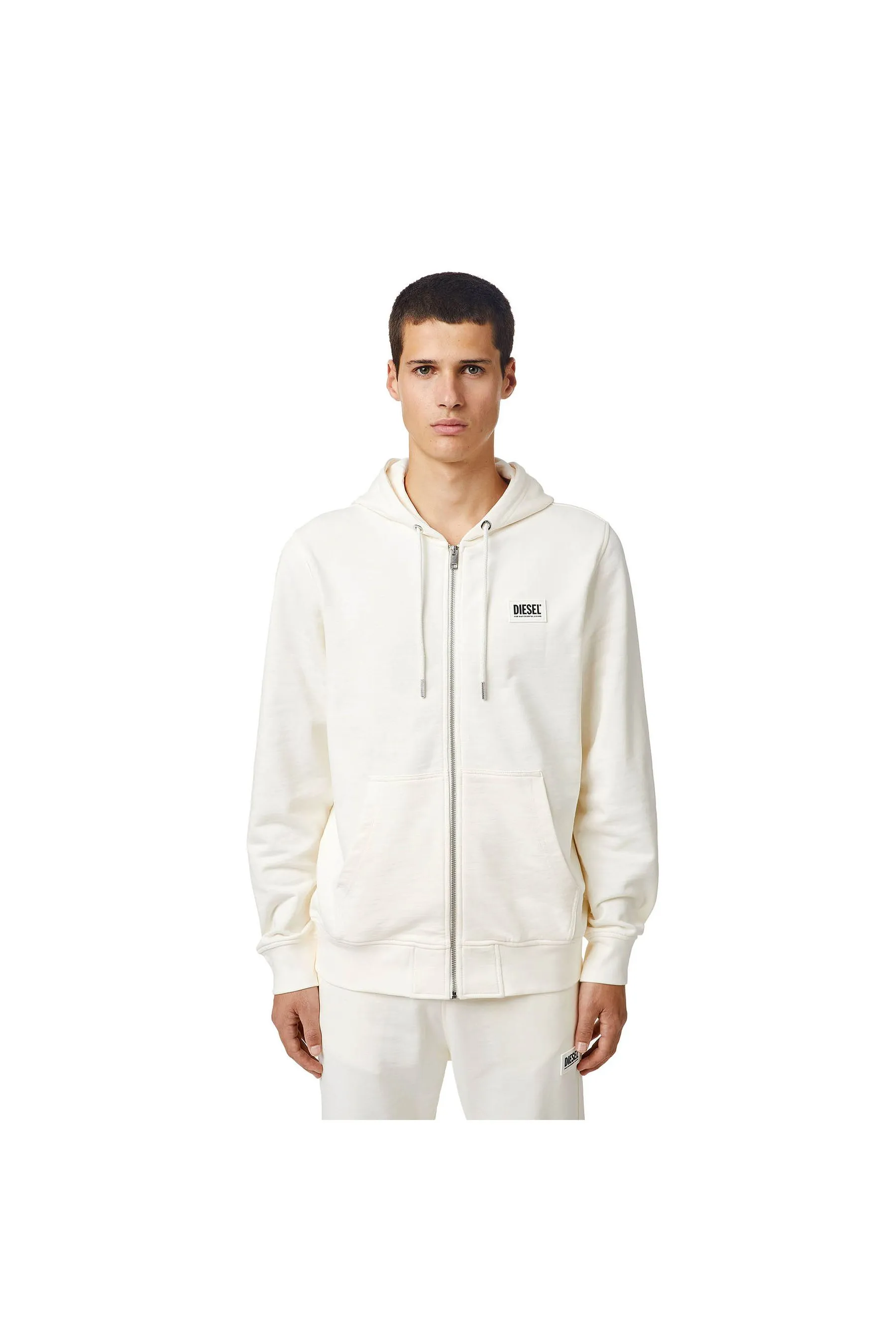 Diesel S-Girk-Hood-Zip-B2 Felpa White Men Hoodies|akgalleria.com