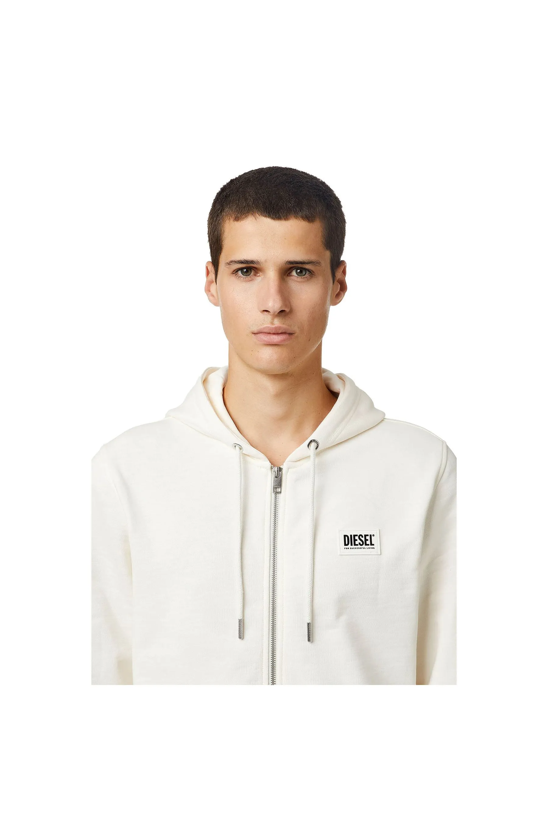 Diesel S-Girk-Hood-Zip-B2 Felpa White Men Hoodies|akgalleria.com