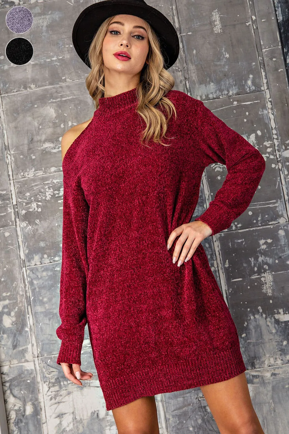 ee:some Cranberry One Shoulder Tunic Sweater/Dress