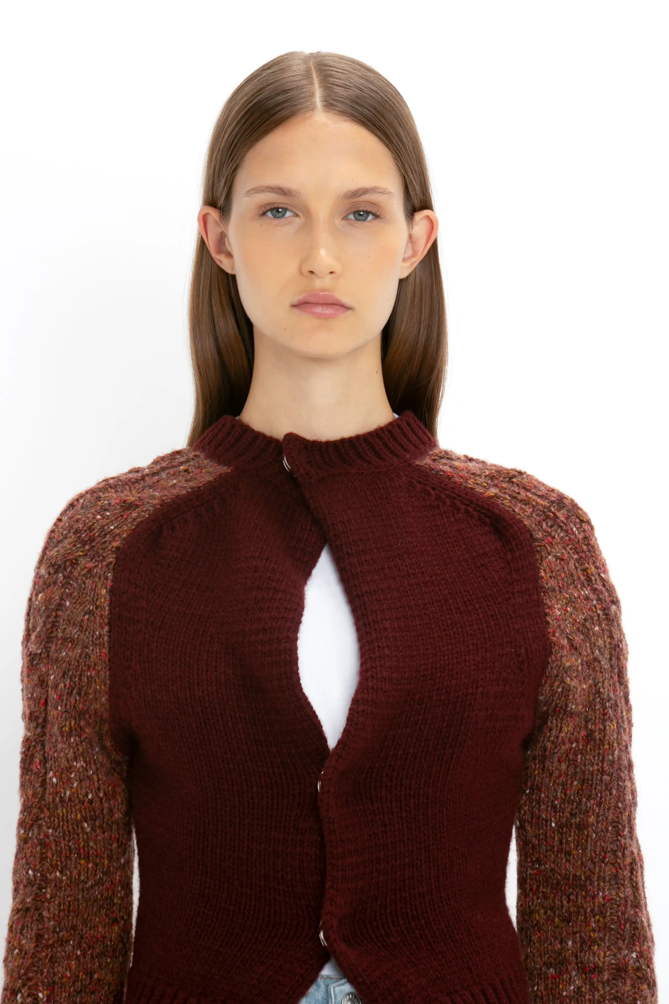 Exclusive Contrast Sleeve Cardigan In Rust