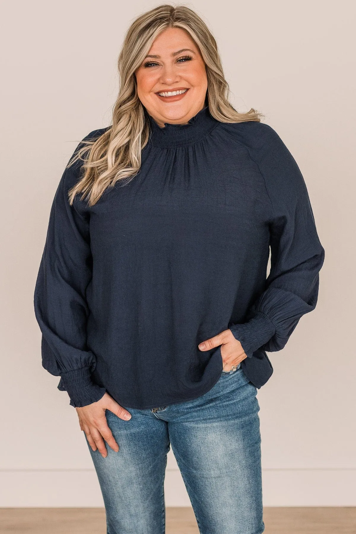 Full Of Dreams Long Sleeve Blouse- Navy