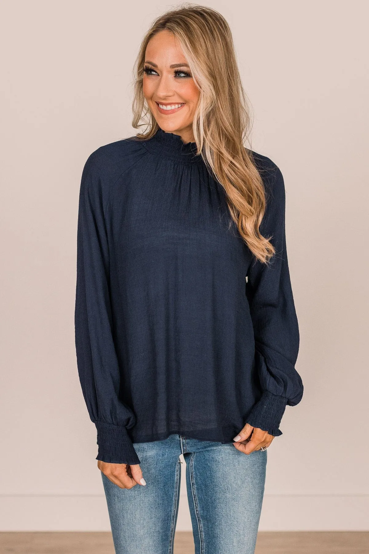 Full Of Dreams Long Sleeve Blouse- Navy