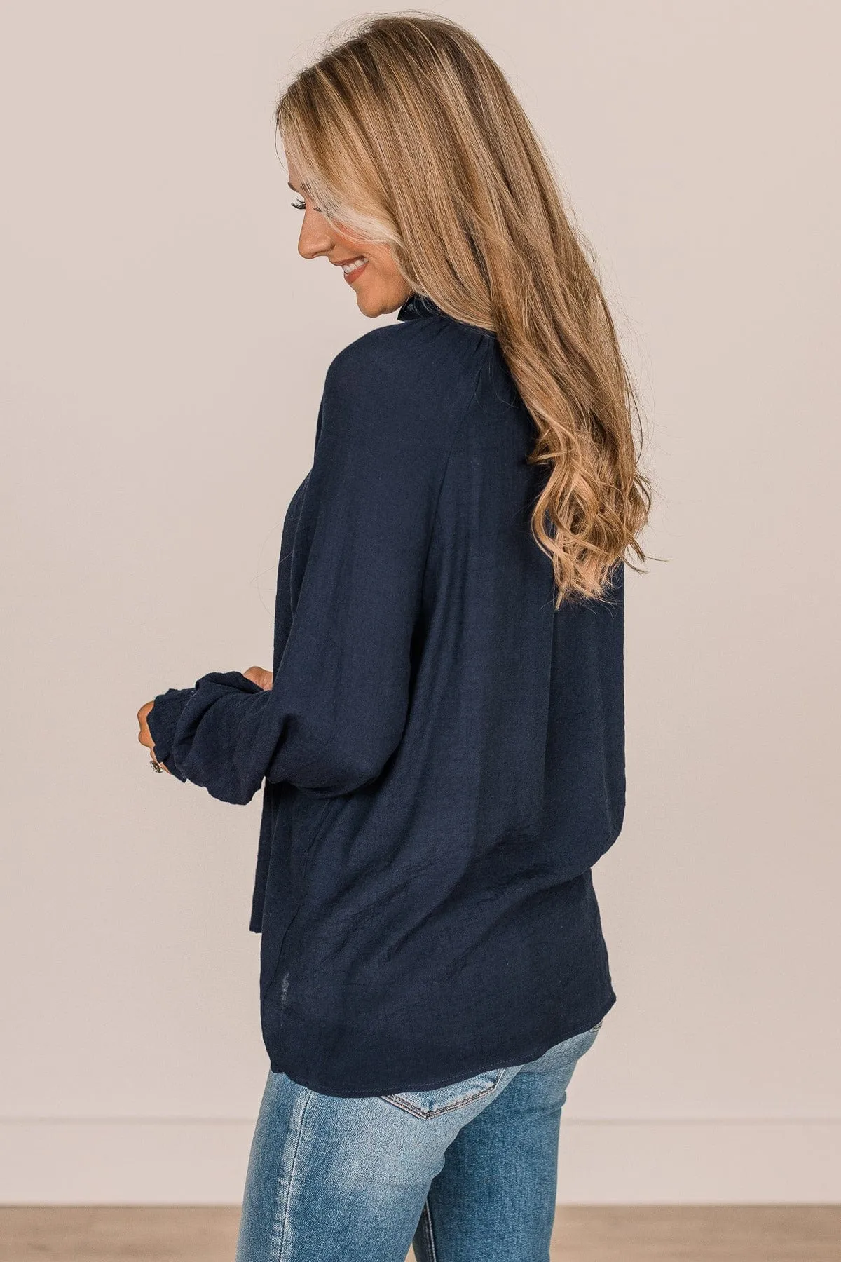 Full Of Dreams Long Sleeve Blouse- Navy