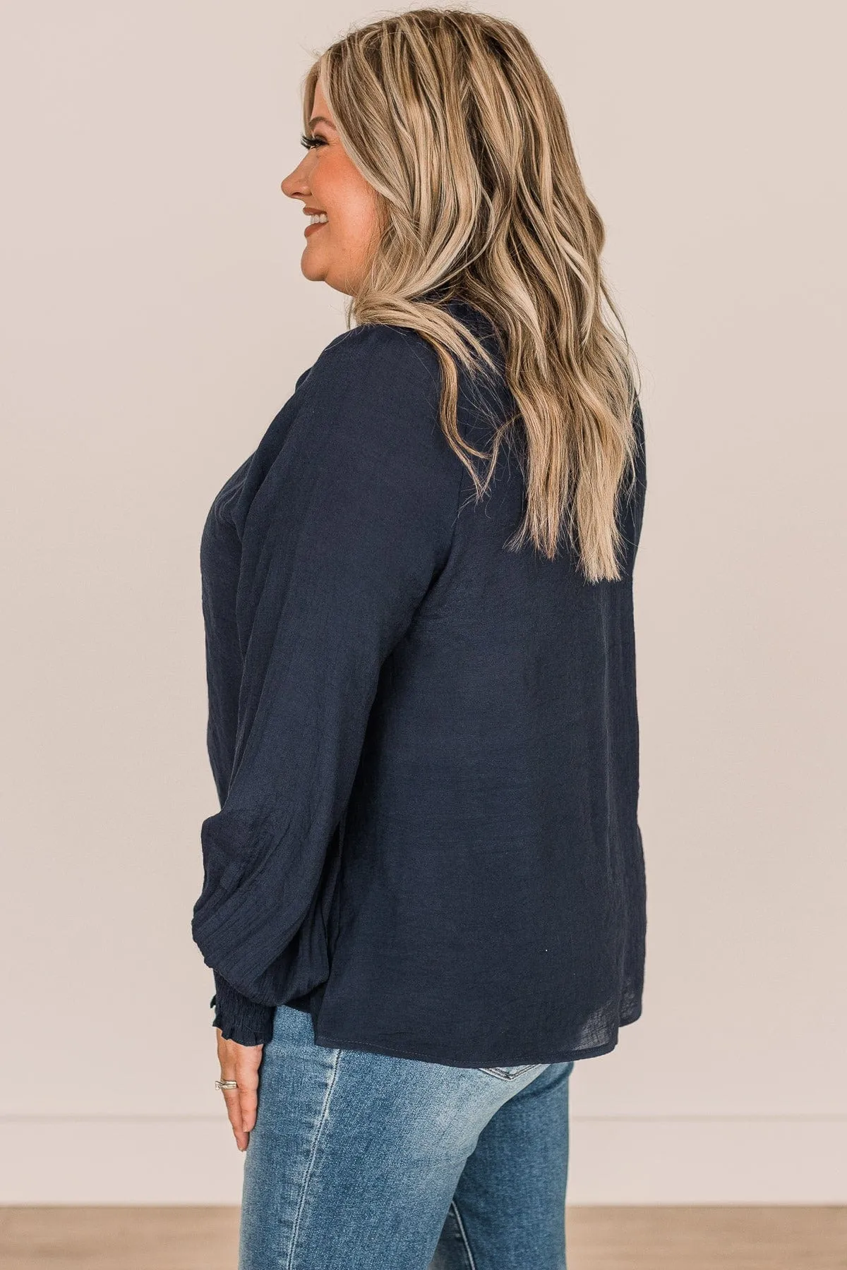 Full Of Dreams Long Sleeve Blouse- Navy