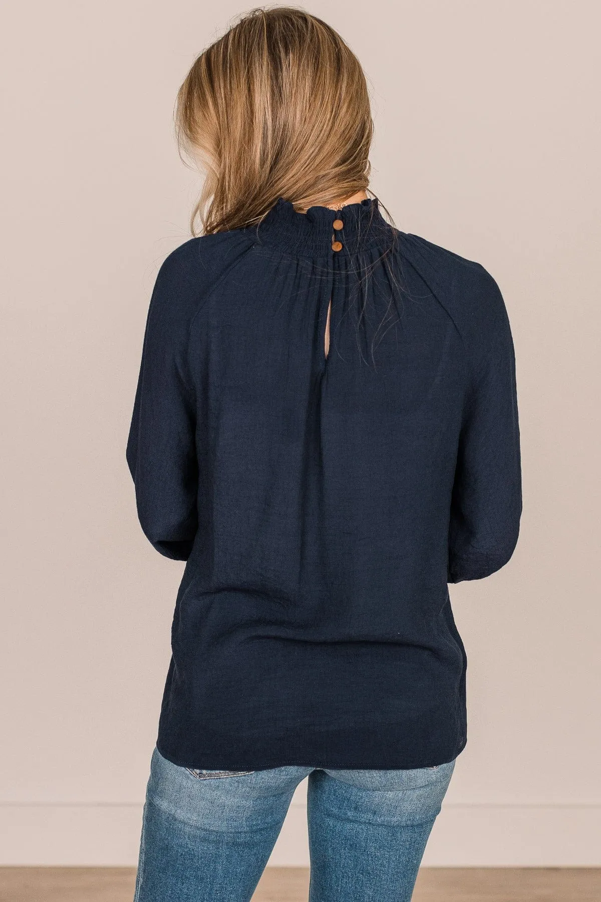 Full Of Dreams Long Sleeve Blouse- Navy