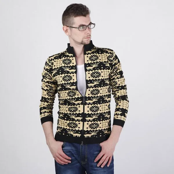 Full Stripe Snowflakes Pattern Zip up Jumper for Men