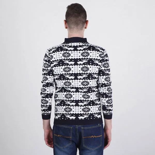 Full Stripe Snowflakes Pattern Zip up Jumper for Men