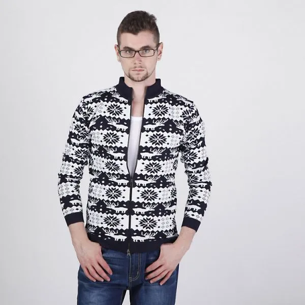 Full Stripe Snowflakes Pattern Zip up Jumper for Men