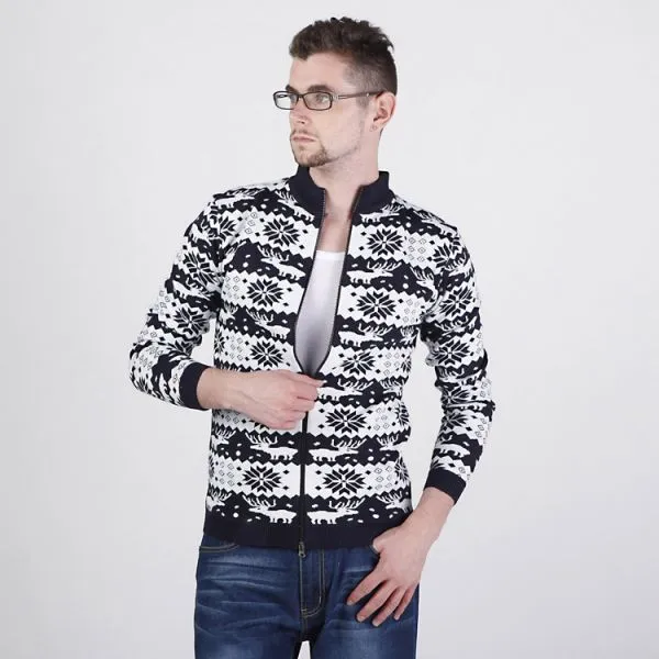 Full Stripe Snowflakes Pattern Zip up Jumper for Men