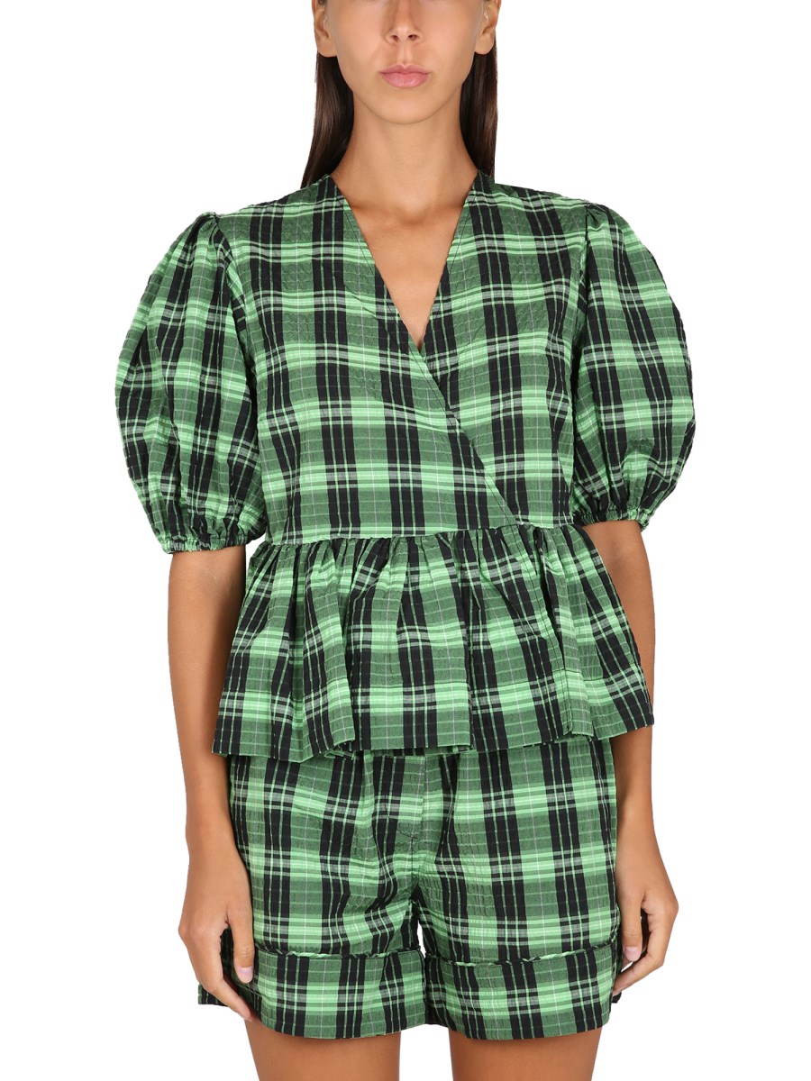 GANNI    COTTON POPLIN SEERSUCKER SHIRT