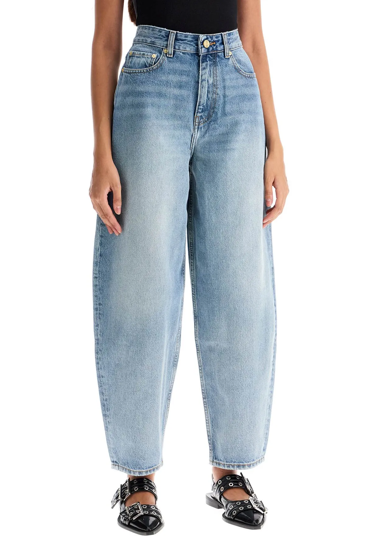 Ganni Organic Denim Tapered Jeans In Eight   Blue