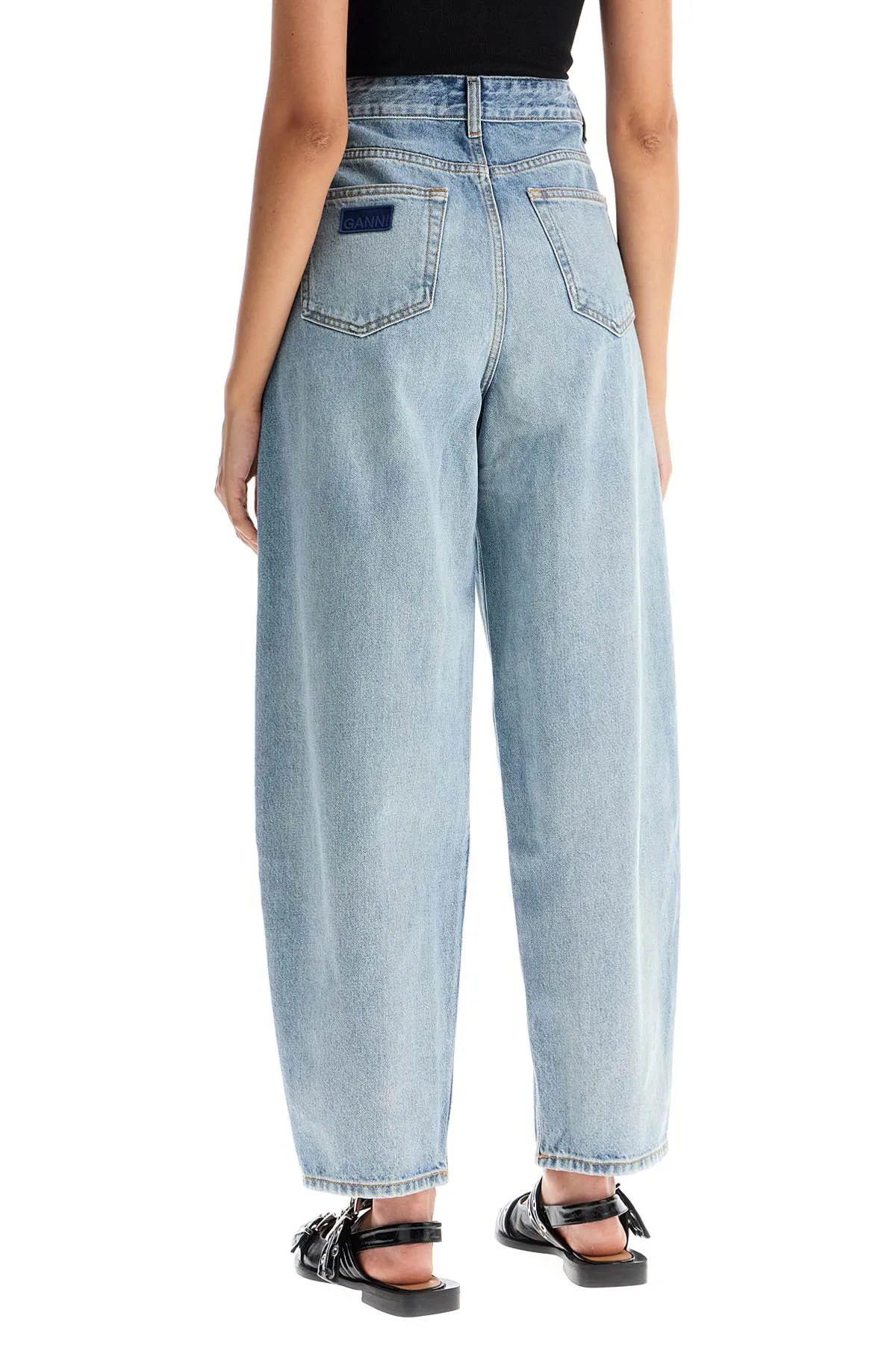 Ganni Organic Denim Tapered Jeans In Eight   Blue