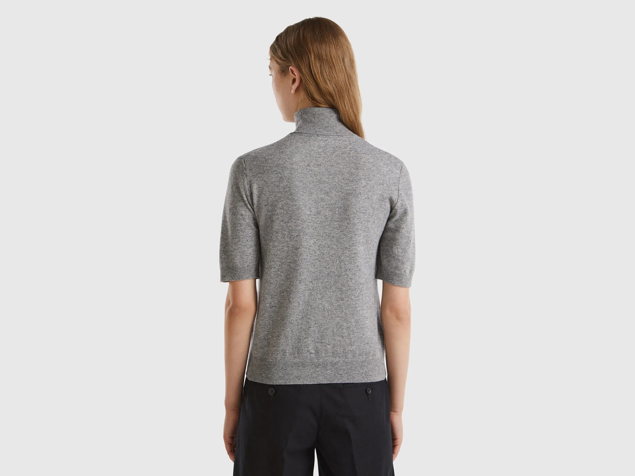 Gray short sleeve turtleneck in cashmere blend - Light Gray | Benetton