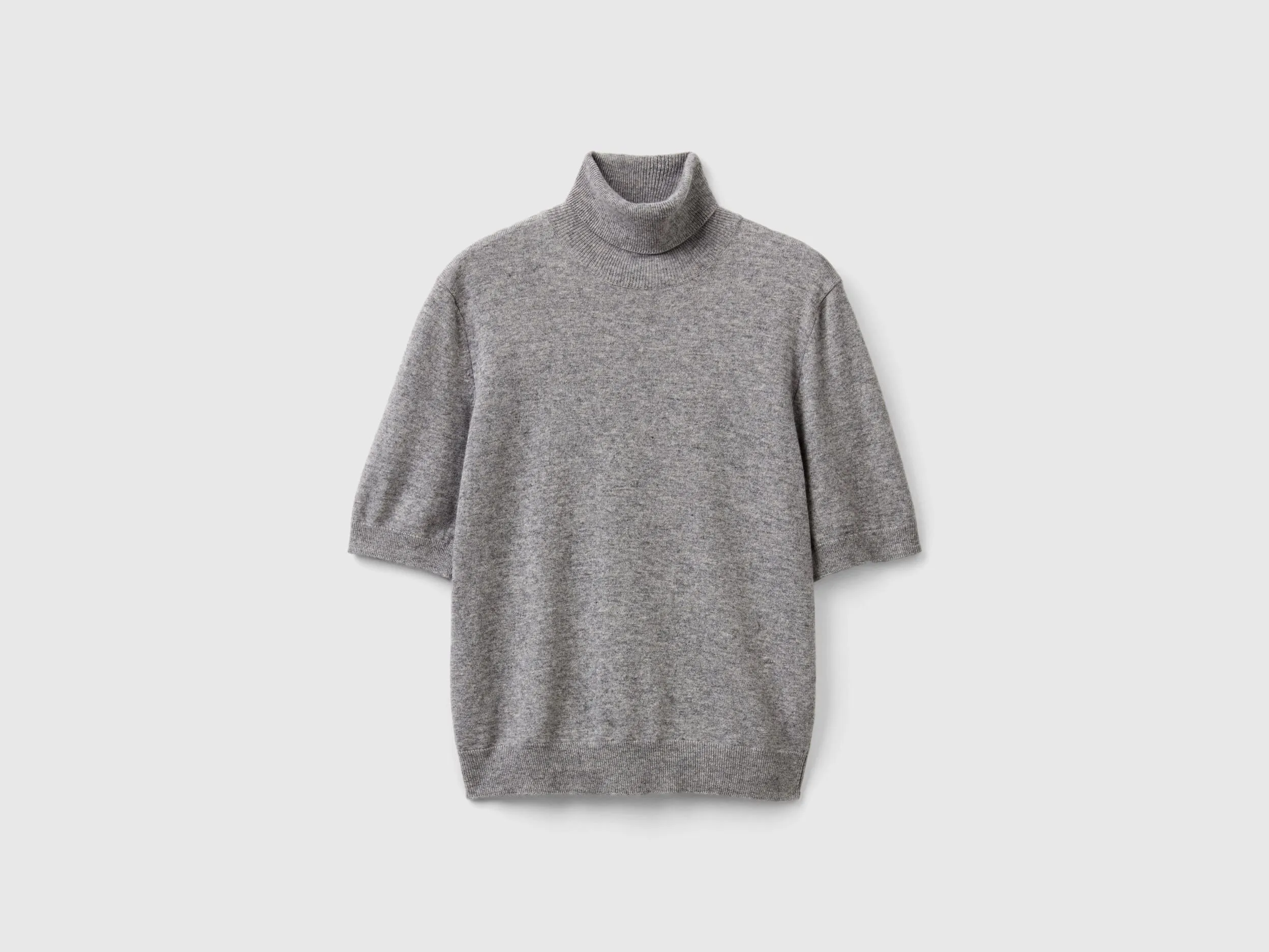 Gray short sleeve turtleneck in cashmere blend - Light Gray | Benetton