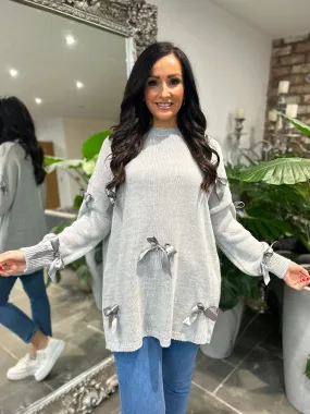 Grey Bow Knitted Jumper Sadie