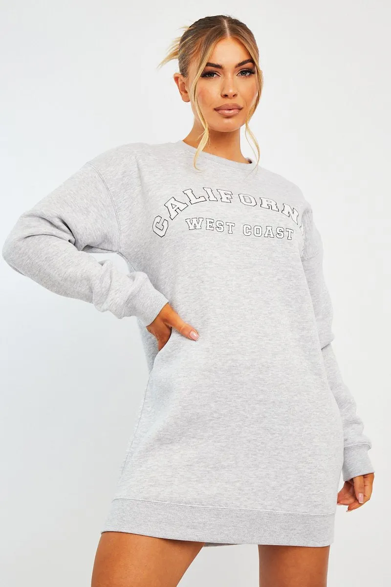 Grey California Slogan Sweater Mini Dress - Immi