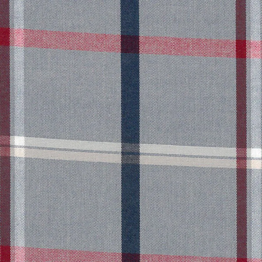 Grey, Navy, and Red Plaid Short Sleeve No-Iron Cotton Sport Shirt with Button Down Collar by Leo Chevalier