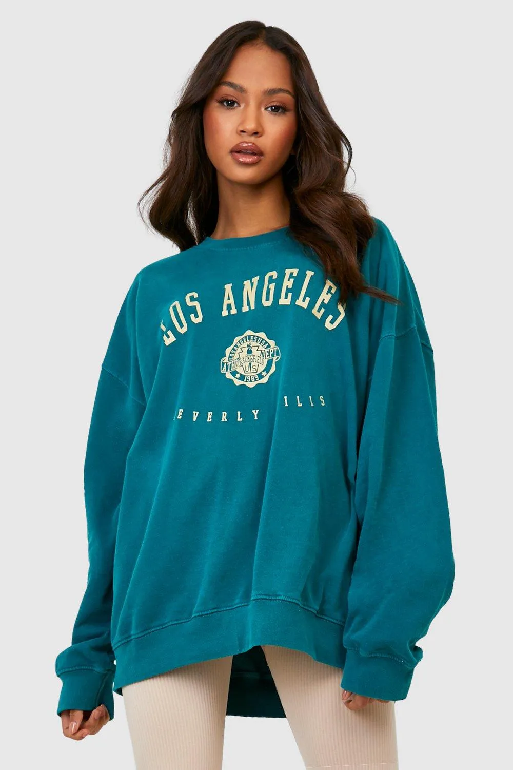 Hoodies & Sweatshirts | Overdyed Los Angeles Slogan Oversized Sweater | boohoo