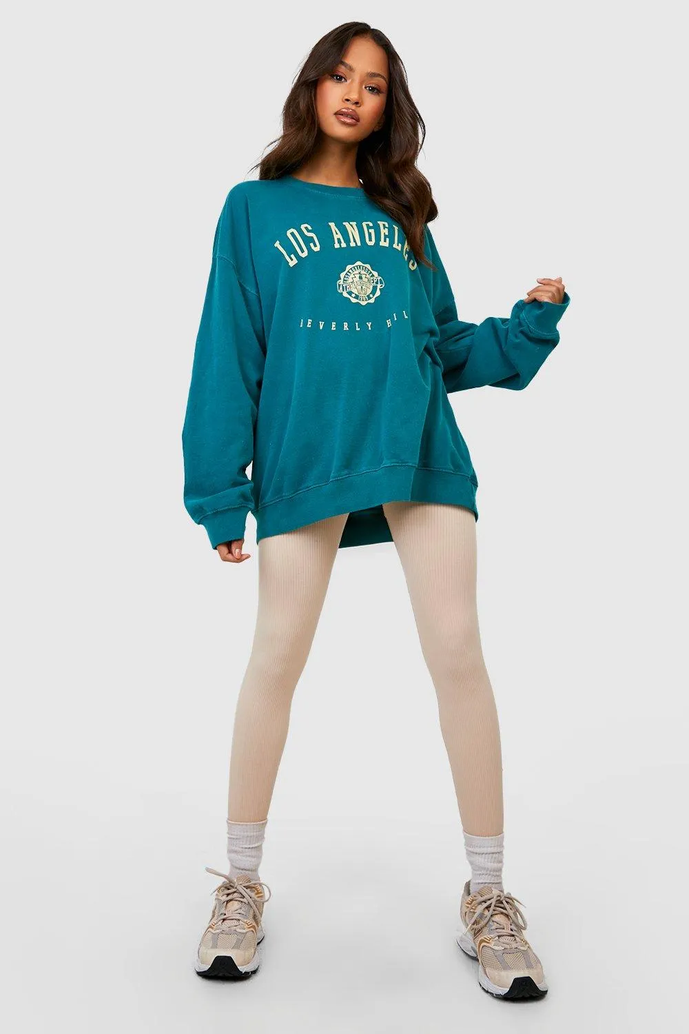 Hoodies & Sweatshirts | Overdyed Los Angeles Slogan Oversized Sweater | boohoo