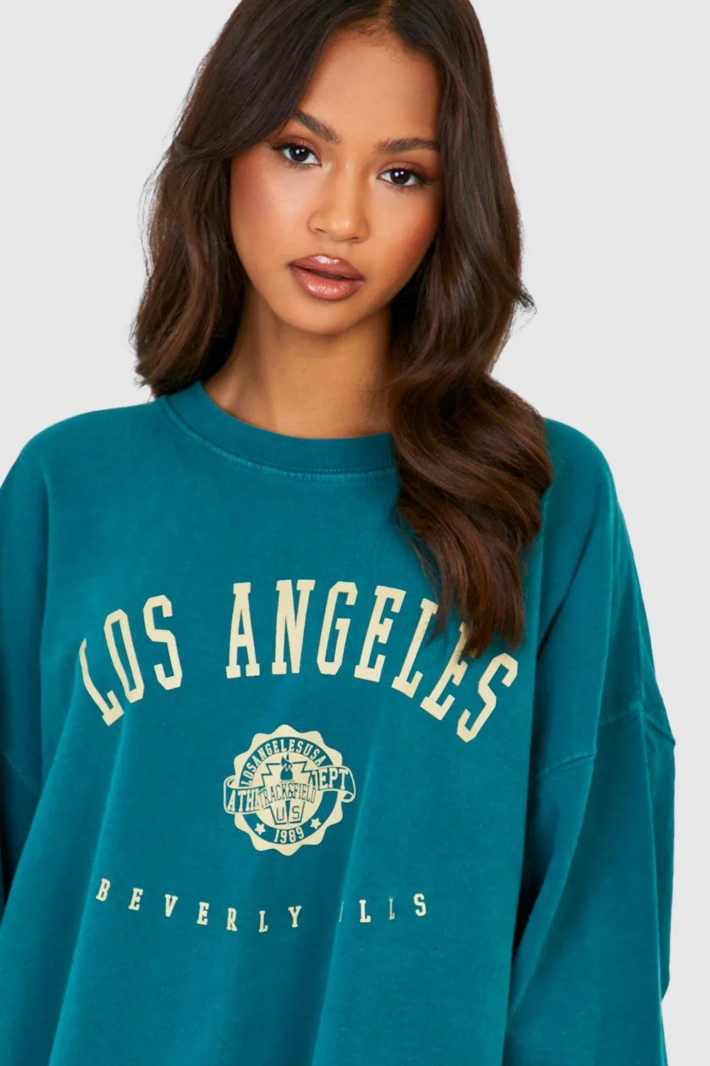 Hoodies & Sweatshirts | Overdyed Los Angeles Slogan Oversized Sweater | boohoo