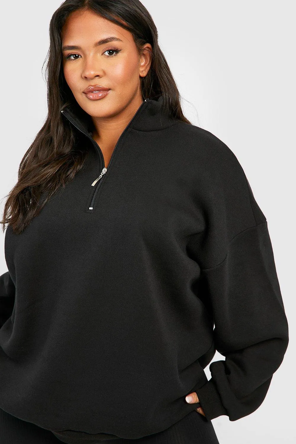 Hoodies & Sweatshirts | Plus Oversized Half Zip Sweatshirt | boohoo