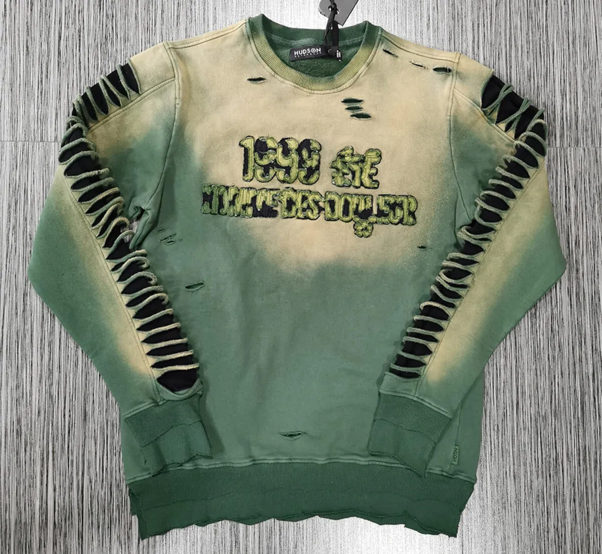 HUDSON 1999 RIPnREPAIR CREWNECK 385GSM (471) 'OLIVE ACID'