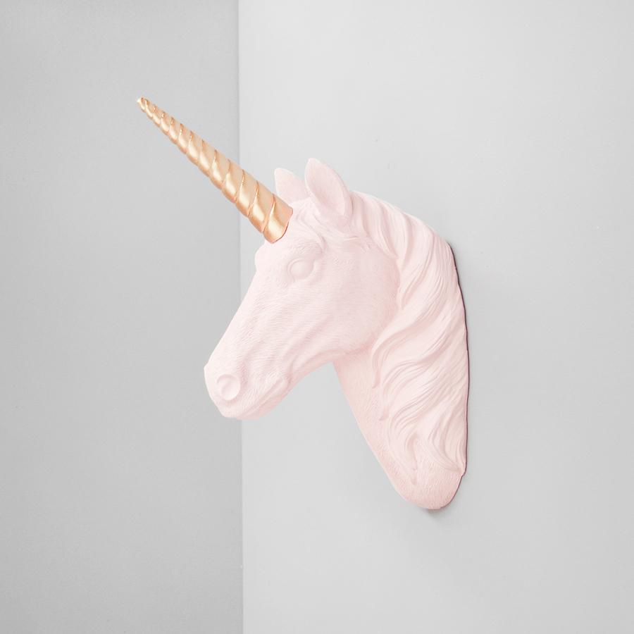 J White Moose Unicorn Wall Art Pink Gold